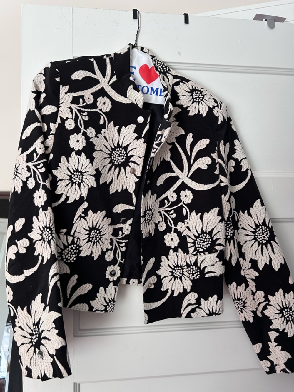 Zara Black Jacket with Cream Floral Jacquard